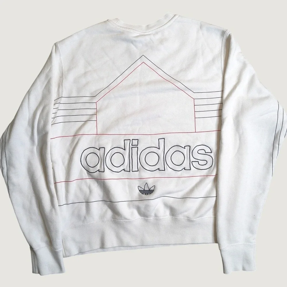 Adidas Originals Trefoil Sweatshirt Men Size M White Red Graphic Pullover